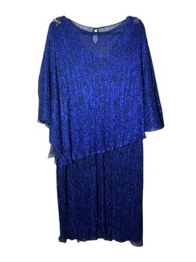 Laura dress Blue Metallic Evening cocktail cape rhinestones Plus size 20